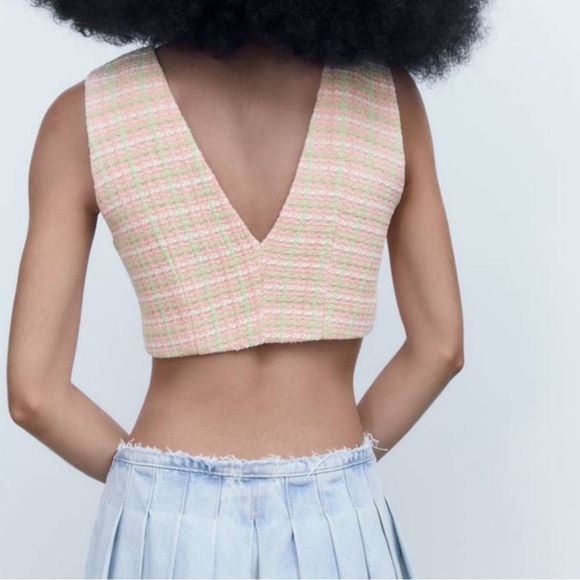 NEW | ZARA Cropped Tweed Waistcoat Blouse w/ Rhinestone Buttons | Women’s Size L - Picture 10 of 10